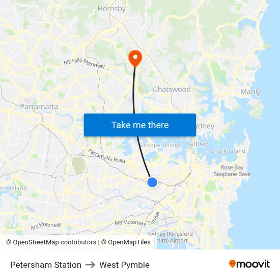 Petersham Station to West Pymble map