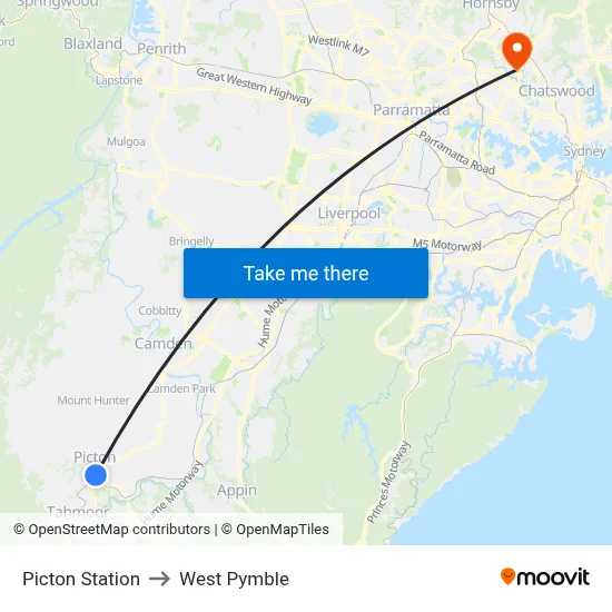 Picton Station to West Pymble map