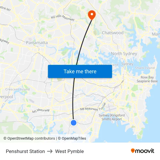 Penshurst Station to West Pymble map