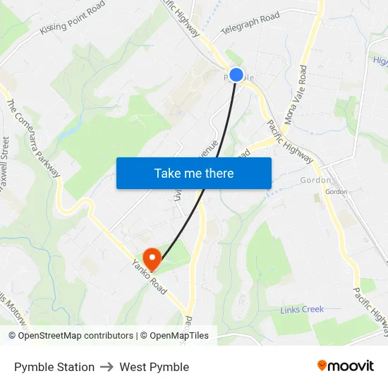 Pymble Station to West Pymble map