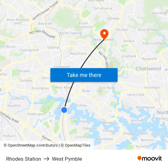 Rhodes Station to West Pymble map