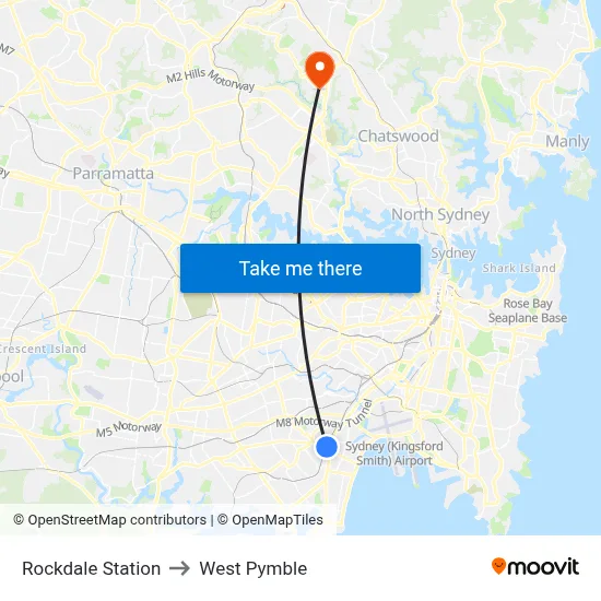 Rockdale Station to West Pymble map