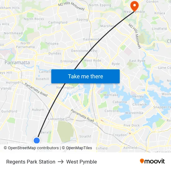 Regents Park Station to West Pymble map