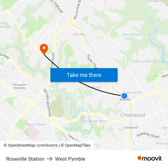 Roseville Station to West Pymble map