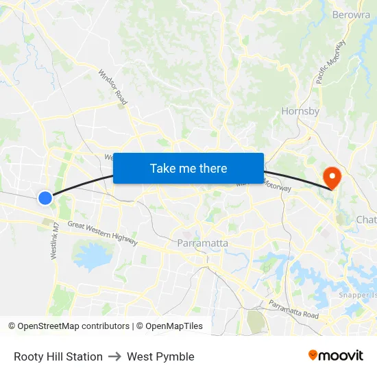 Rooty Hill Station to West Pymble map