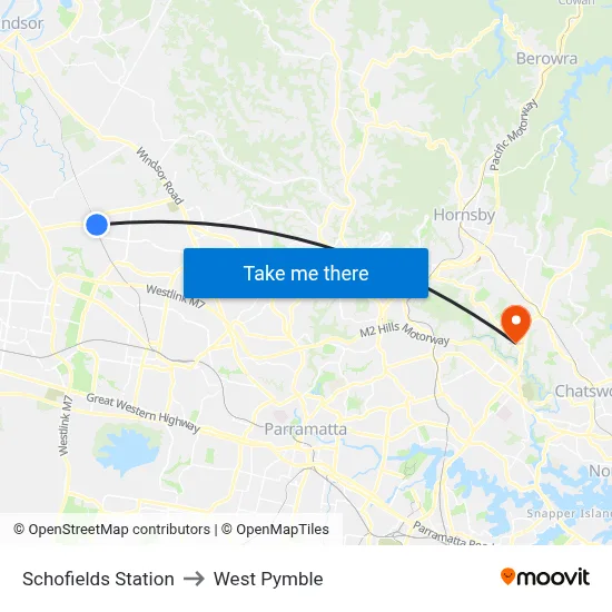 Schofields Station to West Pymble map