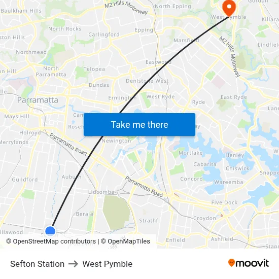 Sefton Station to West Pymble map