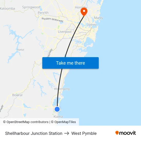 Shellharbour Junction Station to West Pymble map