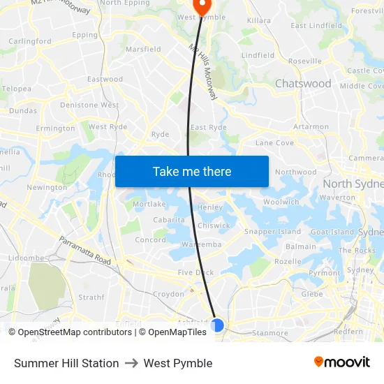 Summer Hill Station to West Pymble map