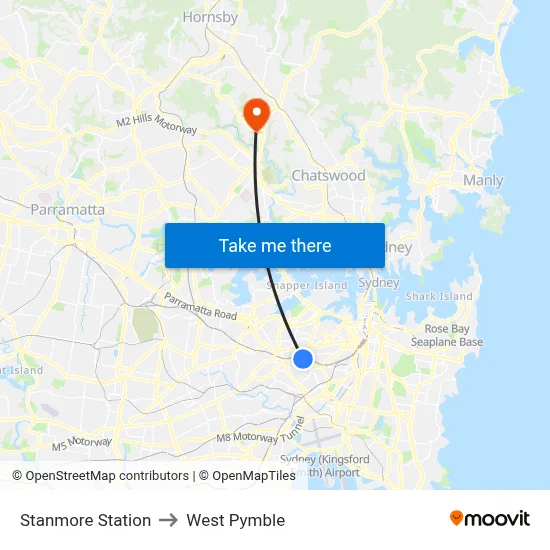 Stanmore Station to West Pymble map