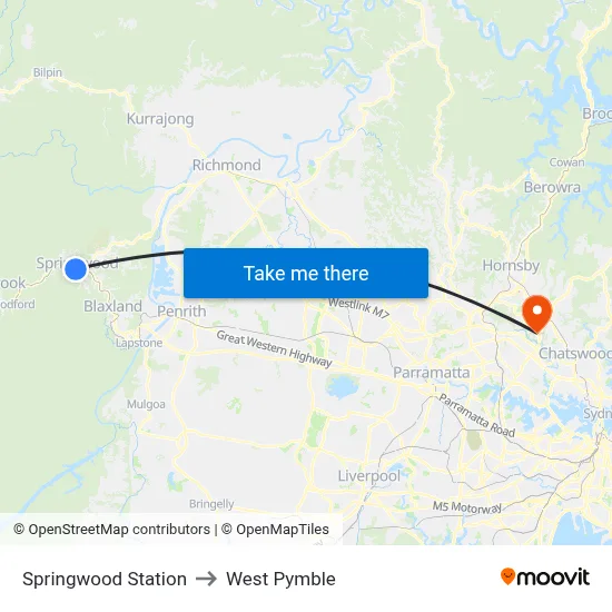 Springwood Station to West Pymble map