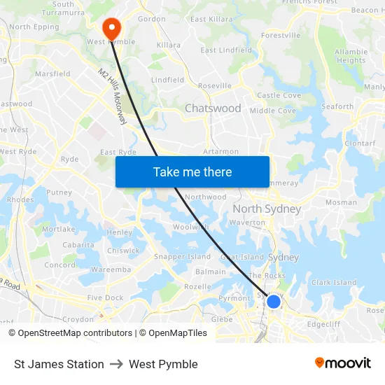 St James Station to West Pymble map