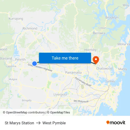 St Marys Station to West Pymble map