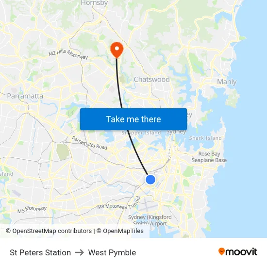 St Peters Station to West Pymble map