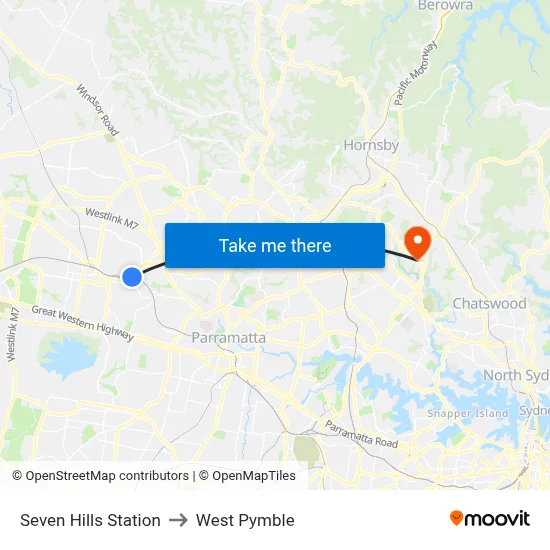 Seven Hills Station to West Pymble map
