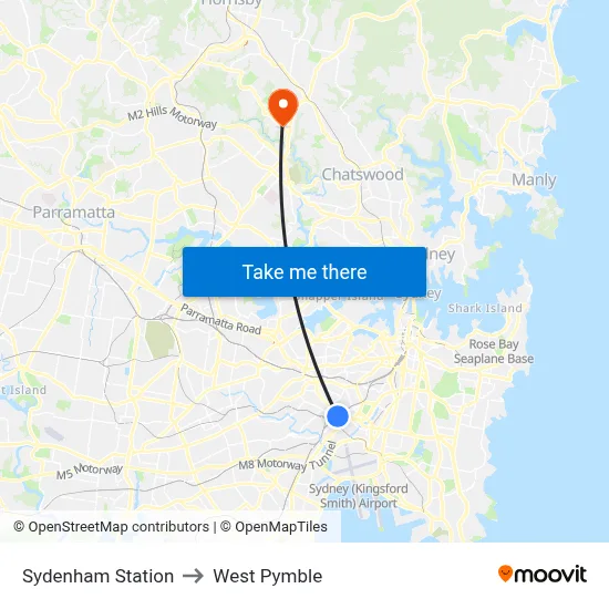 Sydenham Station to West Pymble map