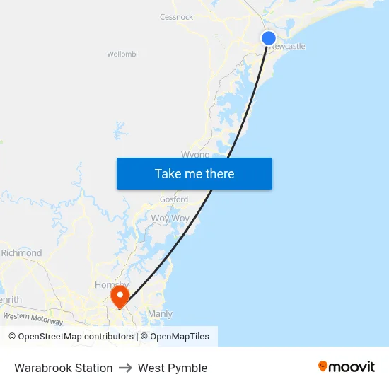 Warabrook Station to West Pymble map