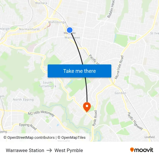 Warrawee Station to West Pymble map