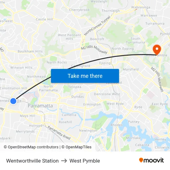 Wentworthville Station to West Pymble map