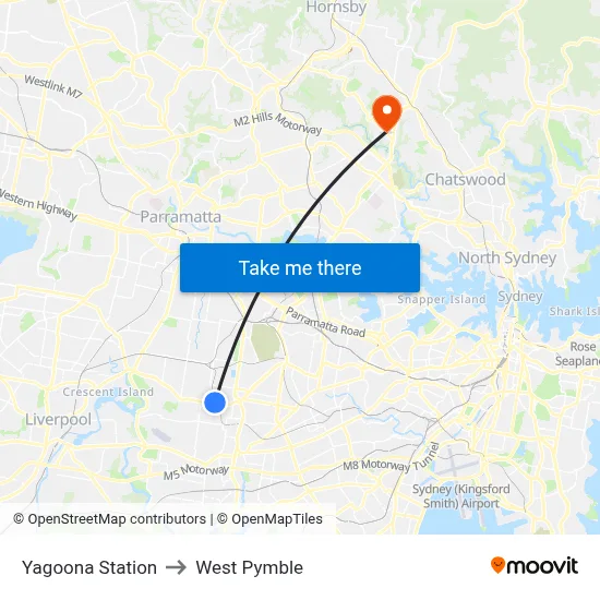 Yagoona Station to West Pymble map