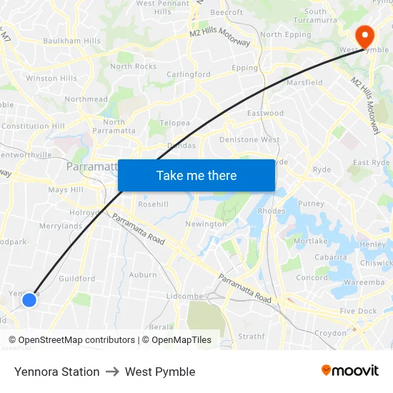 Yennora Station to West Pymble map