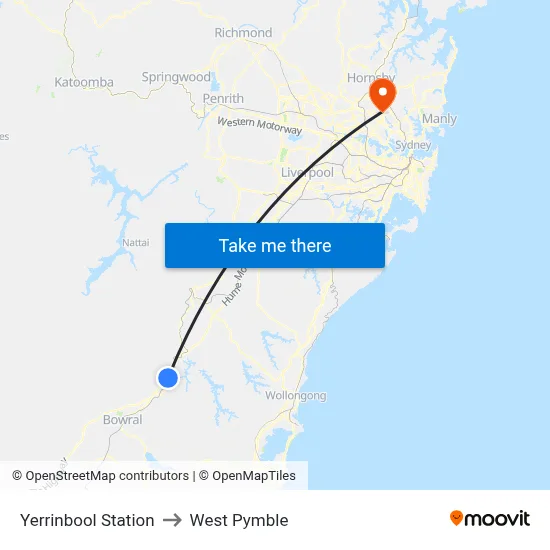 Yerrinbool Station to West Pymble map