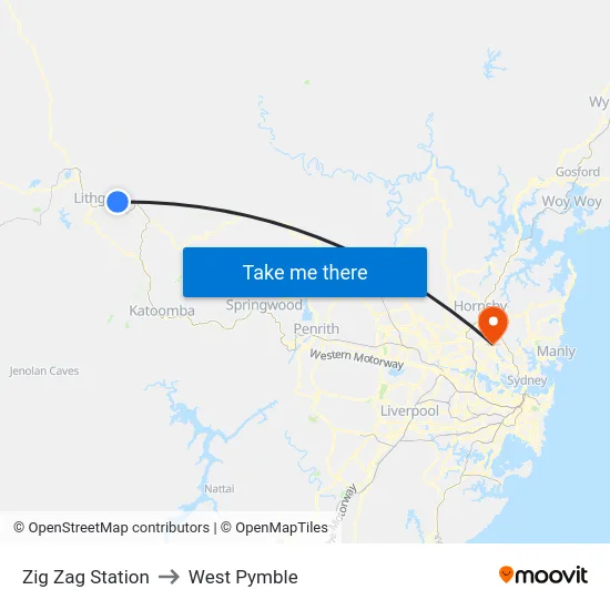 Zig Zag Station to West Pymble map