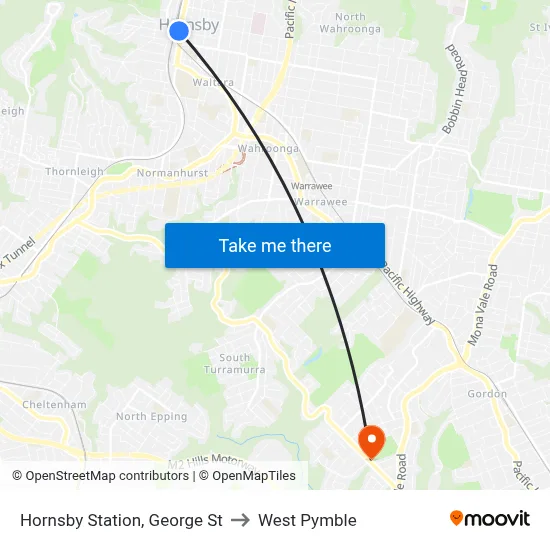 Hornsby Station, George St to West Pymble map