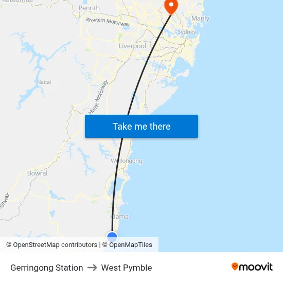 Gerringong Station to West Pymble map