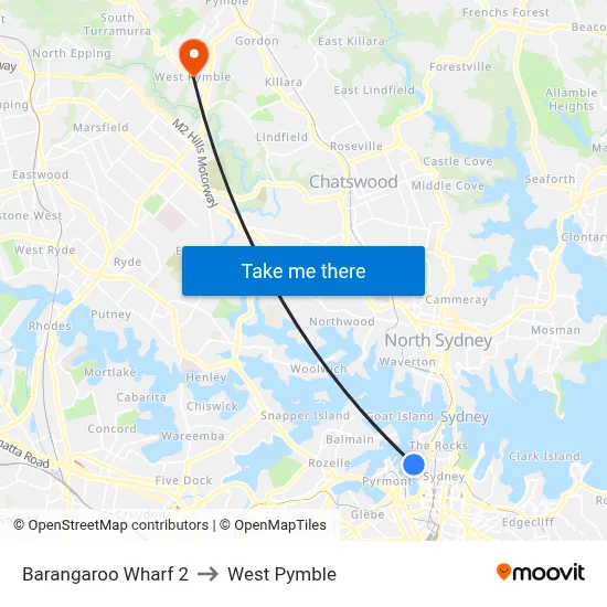 Barangaroo Wharf 2 to West Pymble map