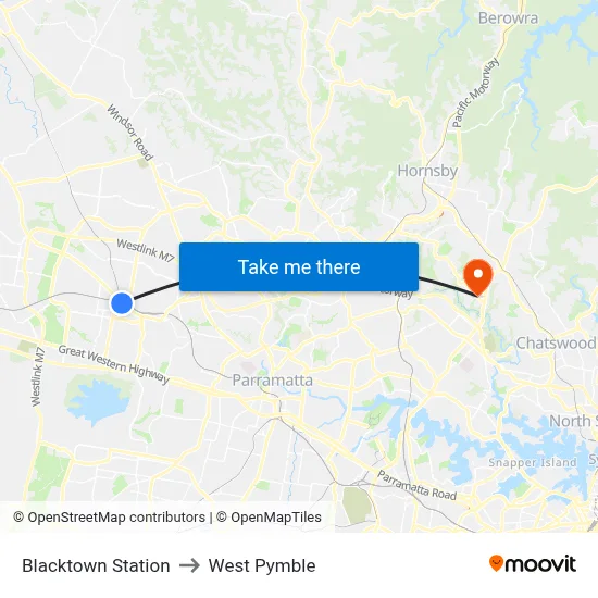 Blacktown Station to West Pymble map