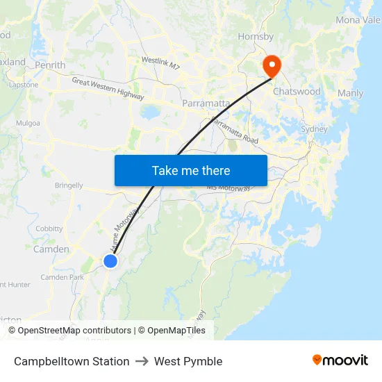 Campbelltown Station to West Pymble map