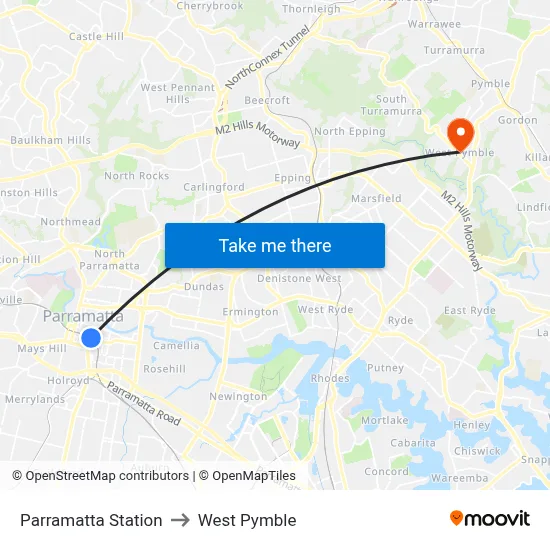 Parramatta Station to West Pymble map
