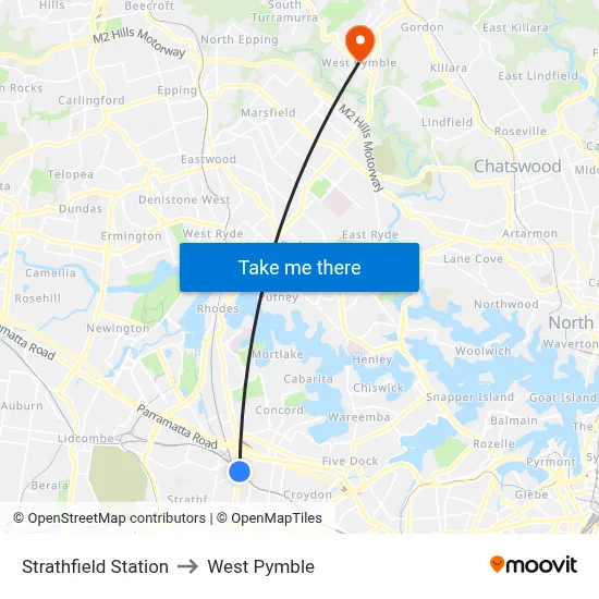 Strathfield Station to West Pymble map