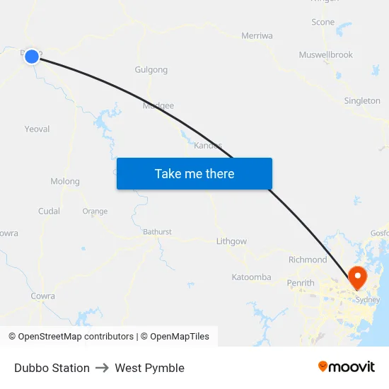 Dubbo Station to West Pymble map