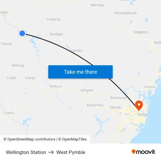 Wellington Station to West Pymble map