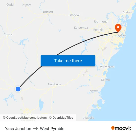Yass Junction to West Pymble map