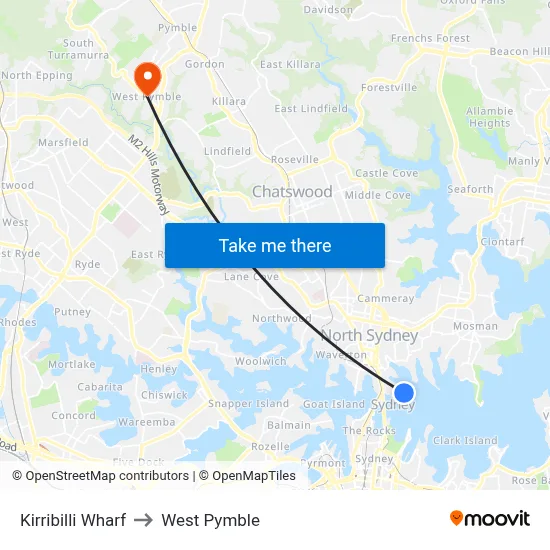 Kirribilli Wharf to West Pymble map