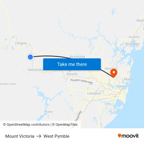 Mount Victoria to West Pymble map