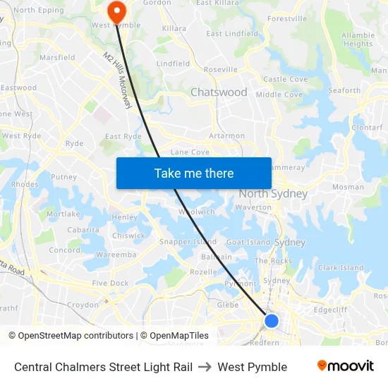 Central Chalmers Street Light Rail to West Pymble map