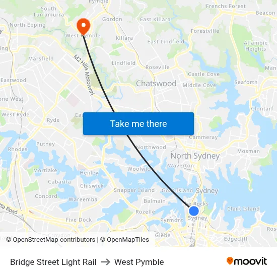Bridge Street Light Rail to West Pymble map
