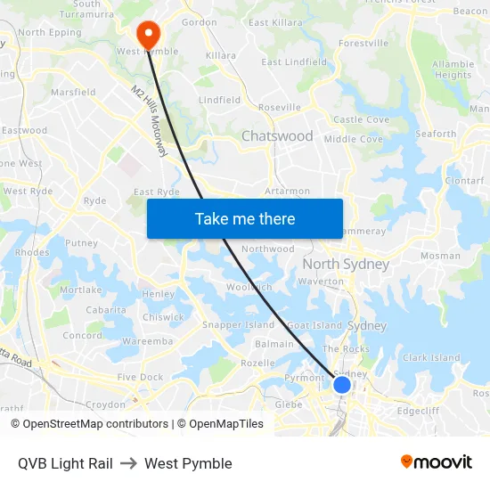 QVB Light Rail to West Pymble map