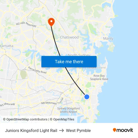 Juniors Kingsford Light Rail to West Pymble map
