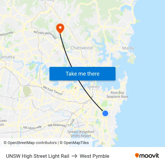 UNSW High Street Light Rail to West Pymble map