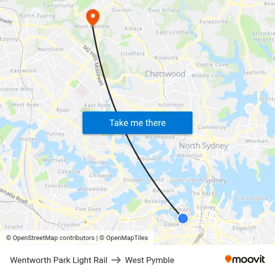 Wentworth Park Light Rail to West Pymble map