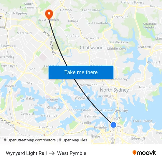 Wynyard Light Rail to West Pymble map