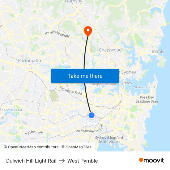 Dulwich Hill Light Rail to West Pymble map