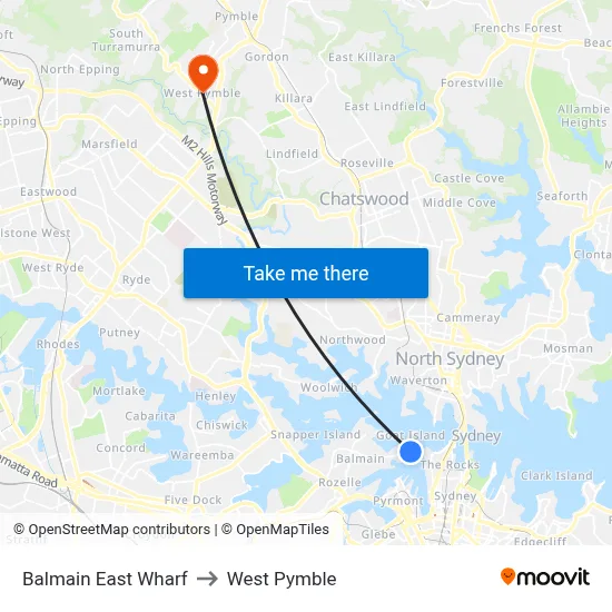 Balmain East Wharf to West Pymble map
