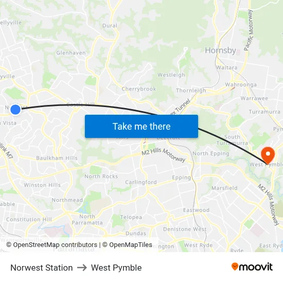 Norwest Station to West Pymble map