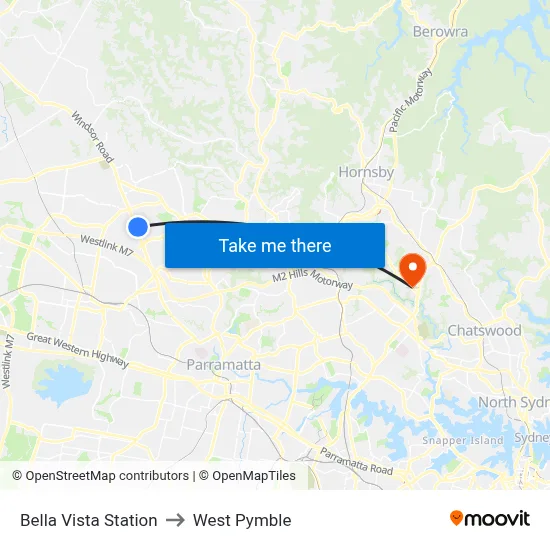 Bella Vista Station to West Pymble map